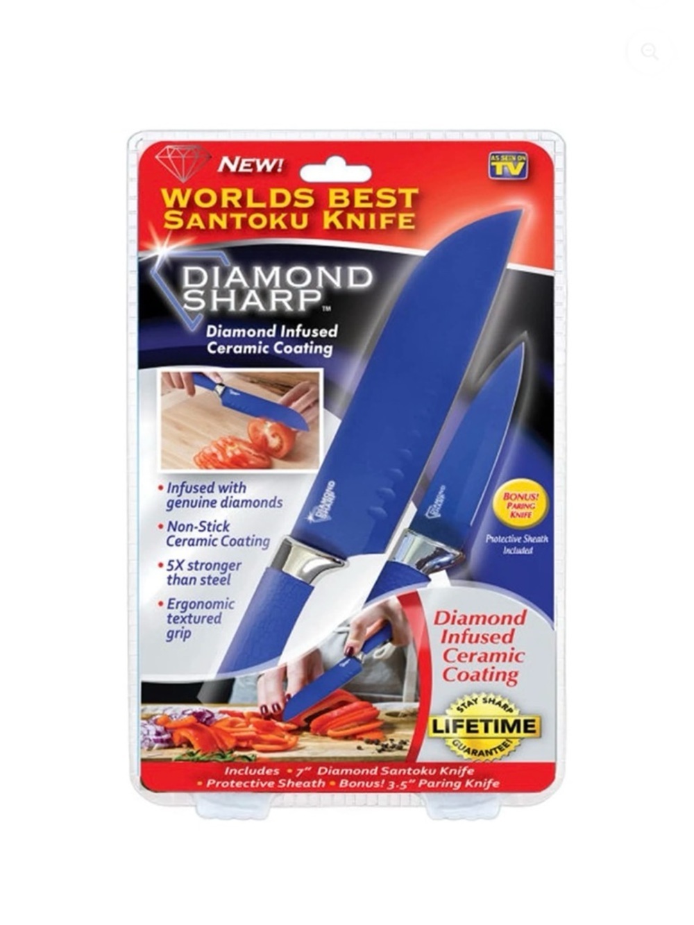 AS SEEN ON TV DIAMOND SHARP SANTOKU KNIFE SET - BLUE (NEW WITH TAGS)